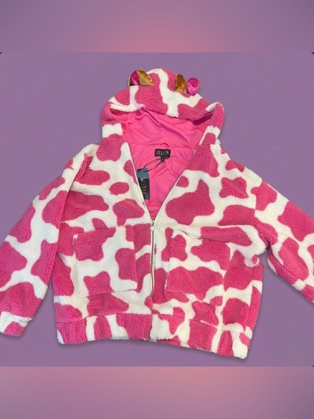 Dolls Kill oversized MOO-TASTIC MINGLE HOODED SHERPA JACKET